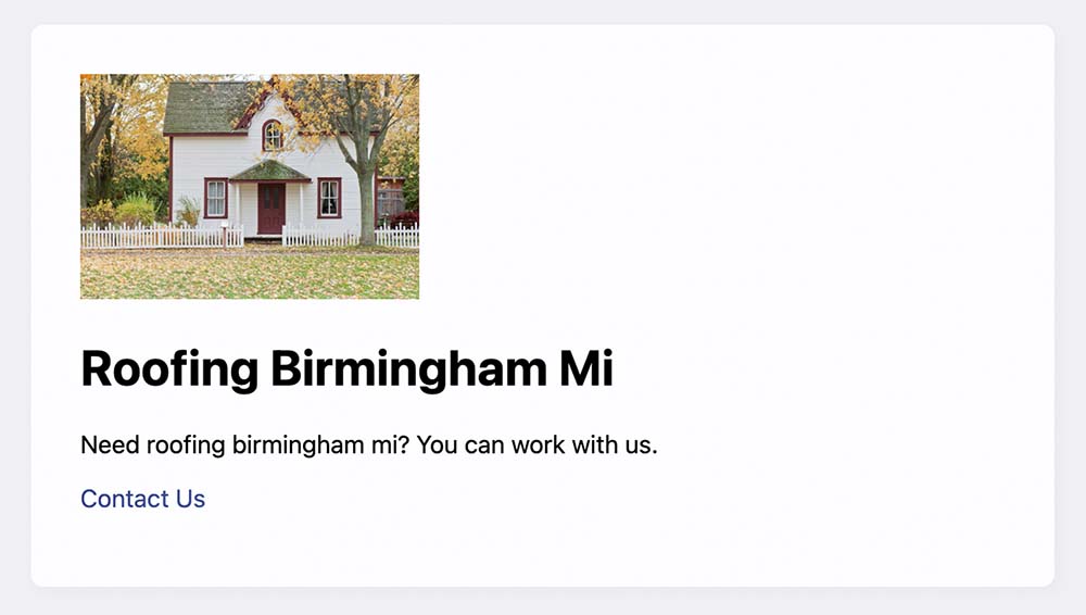 An example website with keyword "roofing birmingham mi"