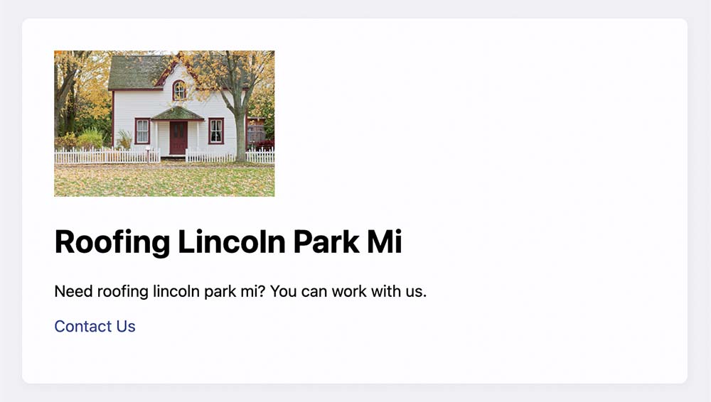 An example website with keyword "roofing lincoln park mi"