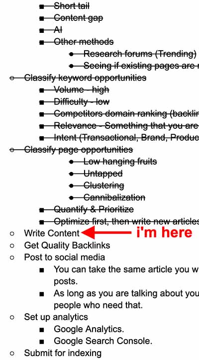 A content outline example of seo for lead generation.