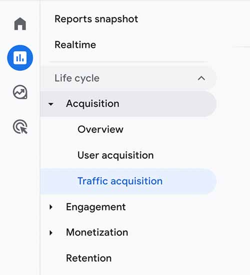 How to find Traffic in GA4 - Google Analytics 4. Go To Life Cycle, Acquisition, Traffic Acquisition.
