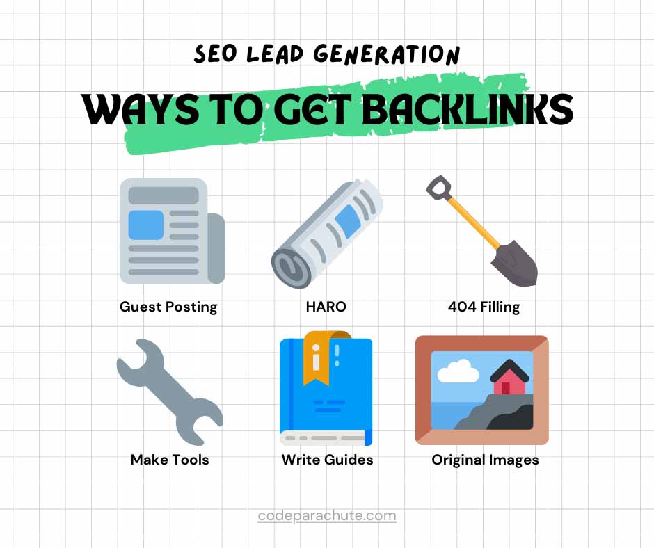 There are 6 different ways you can get backlinks: Guest posting, HARO, 404 Filling, Making tools, Writing Guides, and Procuring Original Images.